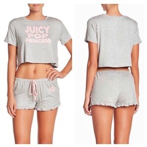 Juicy Couture Juicy Pop Princess Pajama Set shorts Tee grey pink large